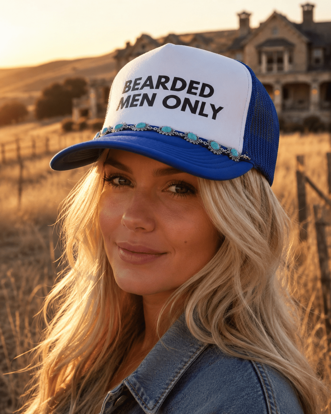 Bearded Men Only Trucker HatBlue & White