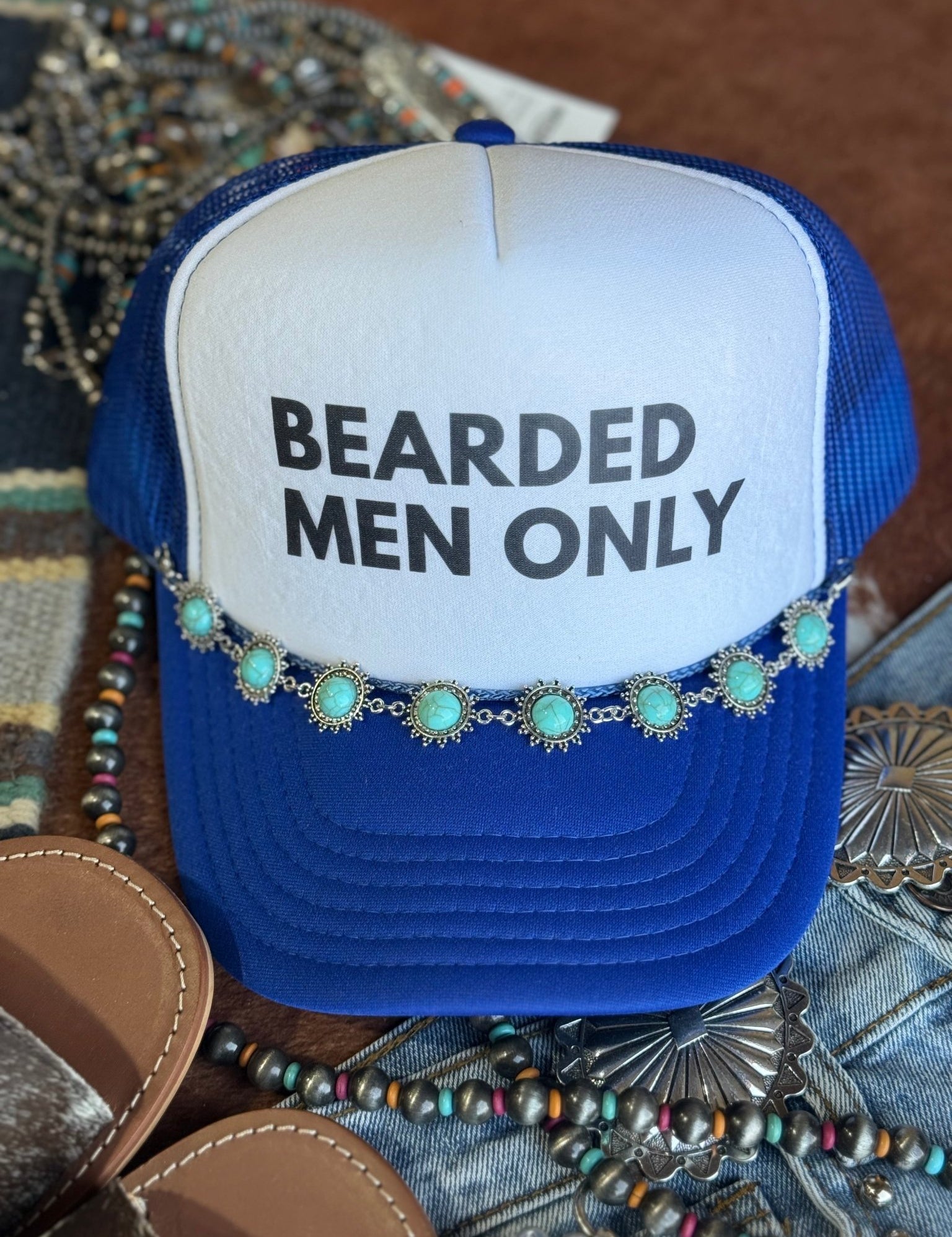 Bearded Men Only Trucker HatBlue & White