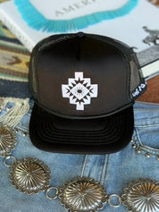 Black Aztec Embroidered Trucker Hat