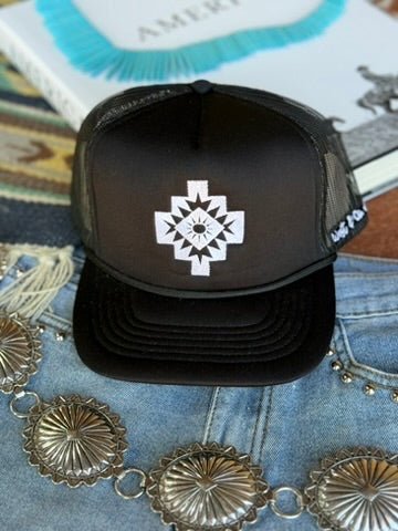 Black Aztec Embroidered Trucker Hat