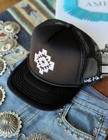 Black Aztec Embroidered Trucker Hat