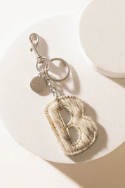 Black Hair - on Leather Initial Bag CharmA