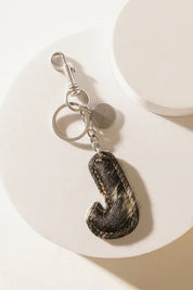 Black Hair - on Leather Initial Bag CharmA