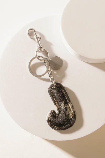 Black Hair - on Leather Initial Bag CharmA