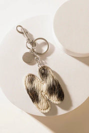 Black Hair - on Leather Initial Bag CharmA