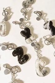 Black Hair - on Leather Initial Bag CharmA