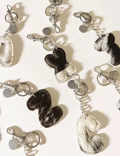 Black Hair - on Leather Initial Bag CharmA