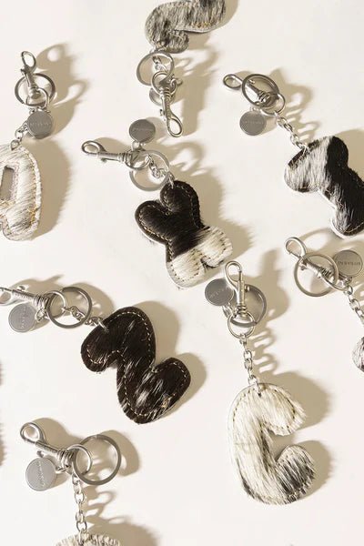 Black Hair - on Leather Initial Bag CharmA