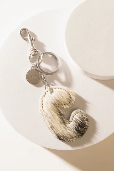 Black Hair - on Leather Initial Bag CharmA