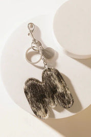 Black Hair - on Leather Initial Bag CharmA