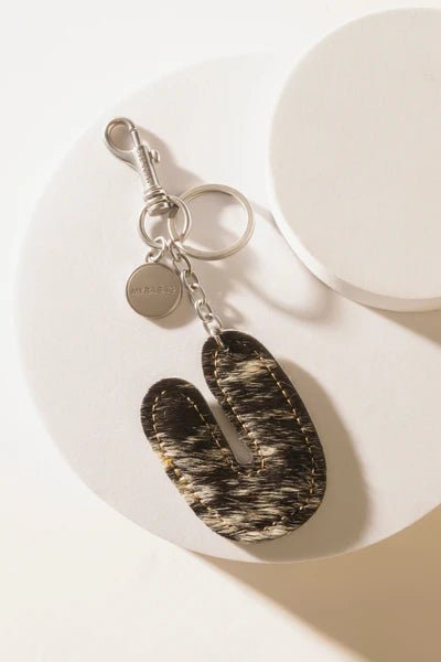 Black Hair - on Leather Initial Bag CharmA