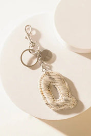 Black Hair - on Leather Initial Bag CharmA