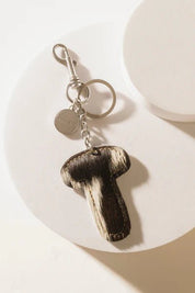 Black Hair - on Leather Initial Bag CharmA