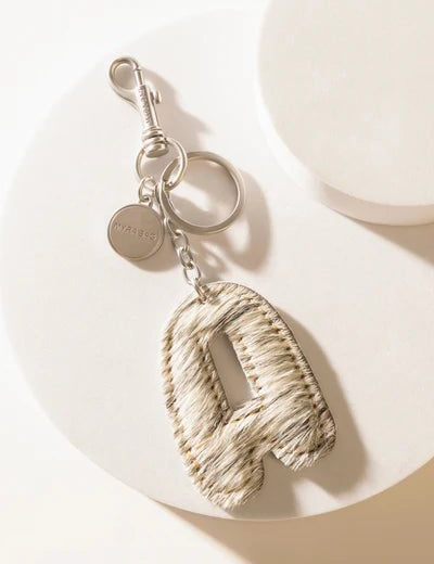 Black Hair - on Leather Initial Bag CharmA