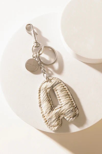 Black Hair - on Leather Initial Bag CharmA