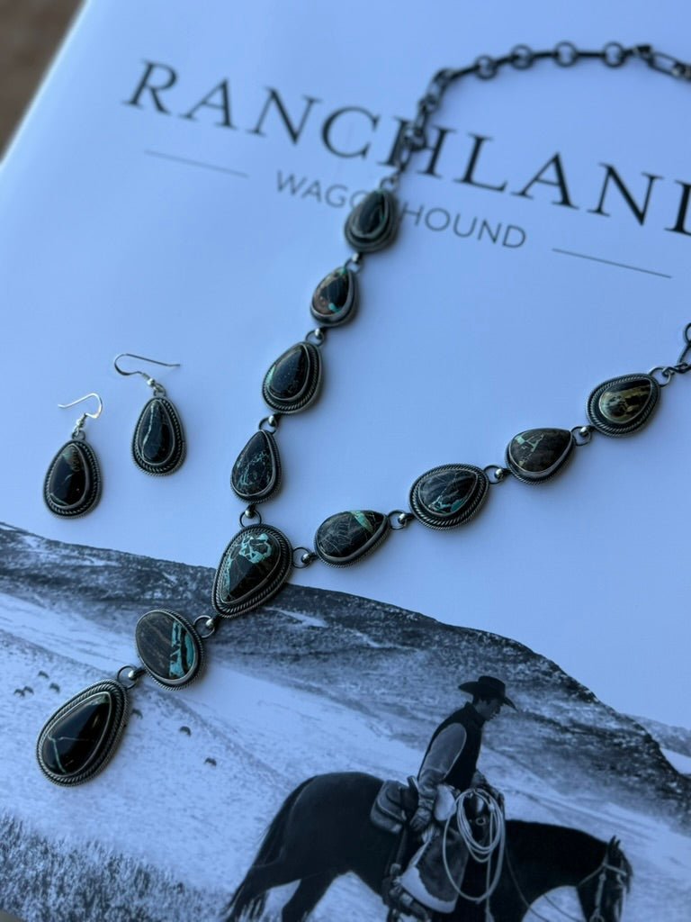 Black Jack Lariat Necklace and Earring Set