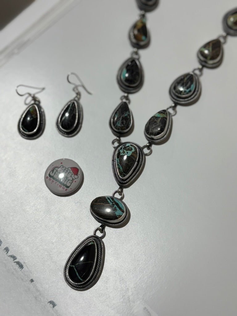 Black Jack Lariat Necklace and Earring Set