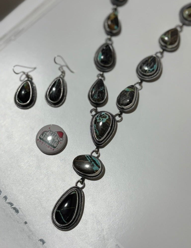 Black Jack Lariat Necklace and Earring Set