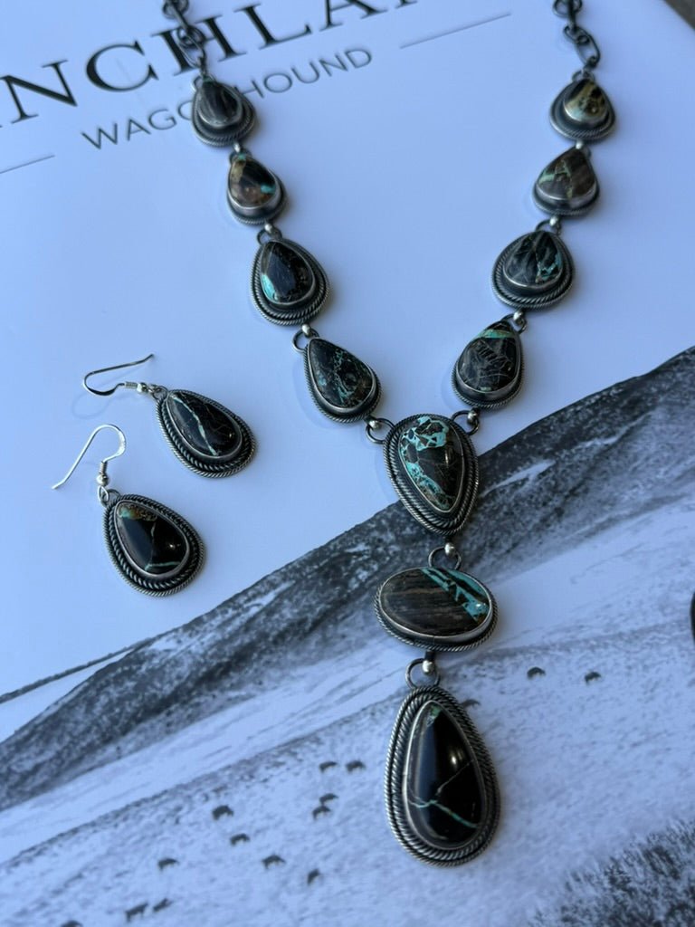 Black Jack Lariat Necklace and Earring Set