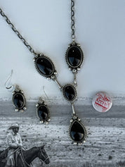 Black Onyx Lariat Necklace And Earrings Set
