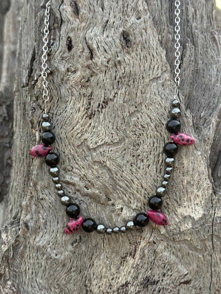 Black Onyx Speckle Beaded Chain Necklace