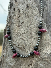 Black Onyx Speckle Beaded Chain Necklace