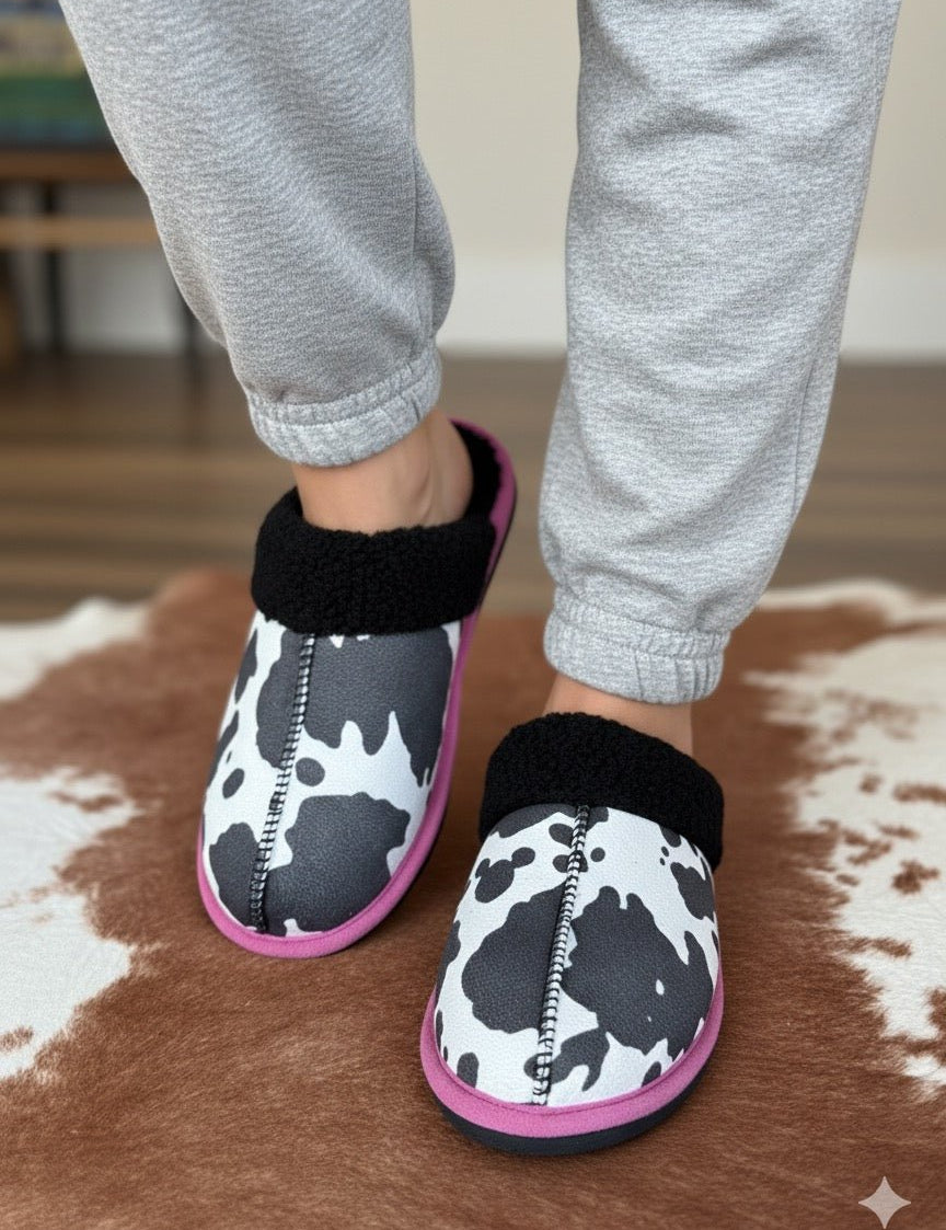 Black Pink Cow Print Slippers6