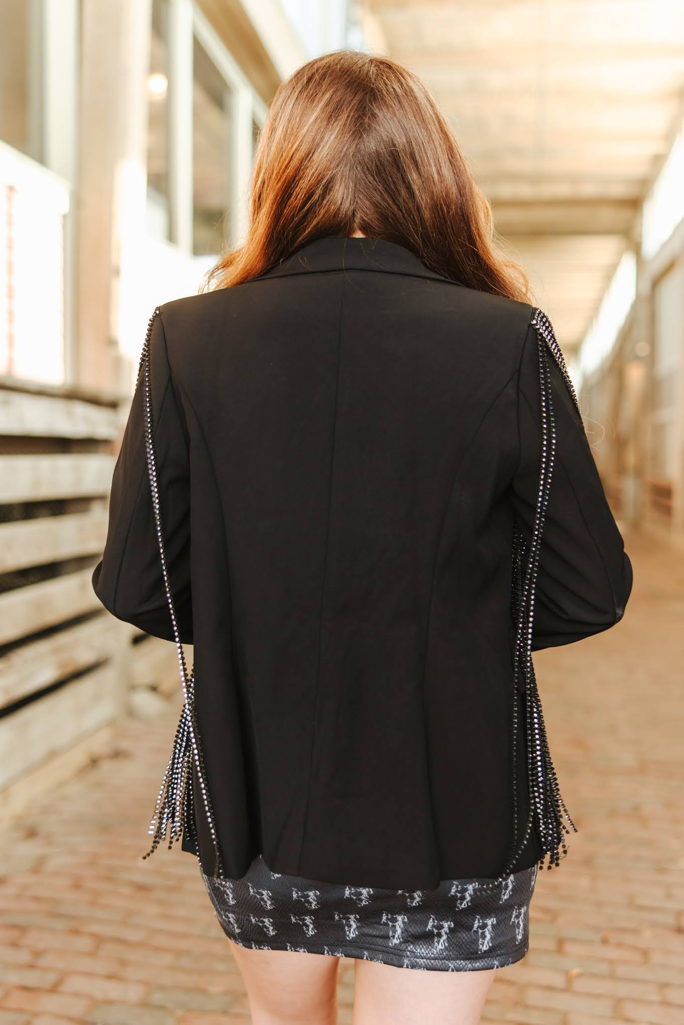 Black Rhinestone Fringe BlazerS