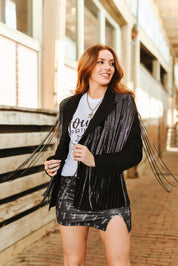 Black Rhinestone Fringe BlazerS