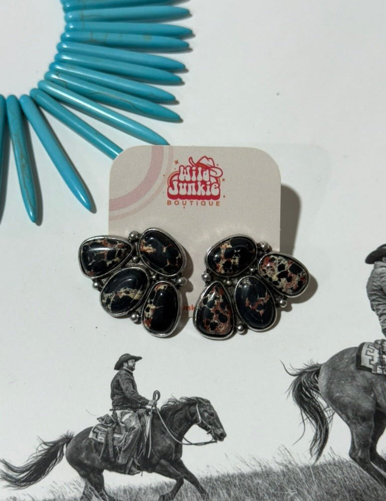 Black Turquoise Western Earrings