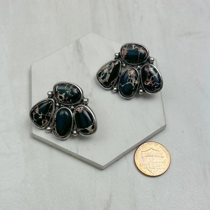 Black Turquoise Western Earrings