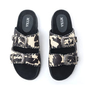 Western Cowhide Double Buckle Leather Sandals