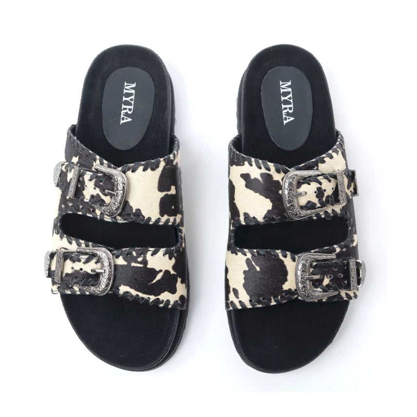 Western Cowhide Double Buckle Leather Sandals