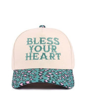 Bless Your Heart Teal Leopard Embroidered Trucker Hat