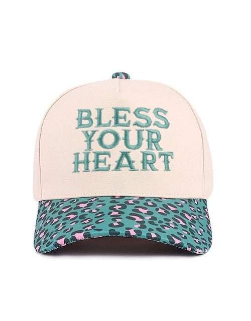 Bless Your Heart Teal Leopard Embroidered Trucker Hat