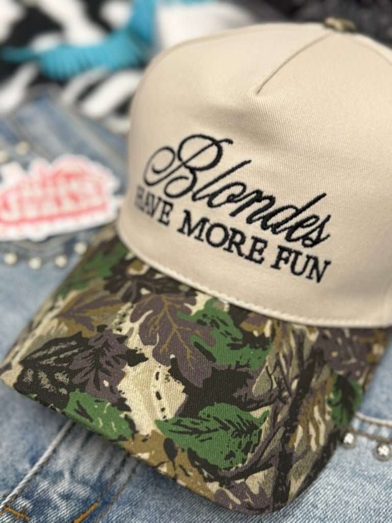 Blondes Have More Fun Embroidered Camo Trucker Hat