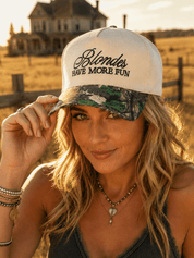 Blondes Have More Fun Embroidered Camo Trucker Hat