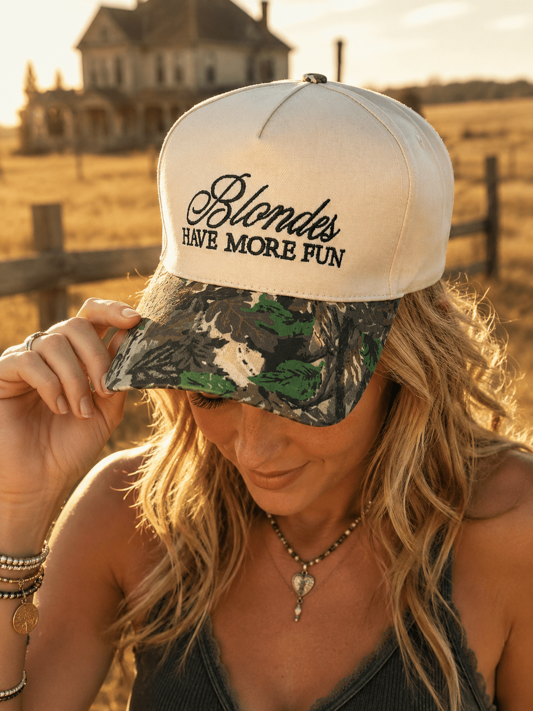 Blondes Have More Fun Embroidered Camo Trucker Hat