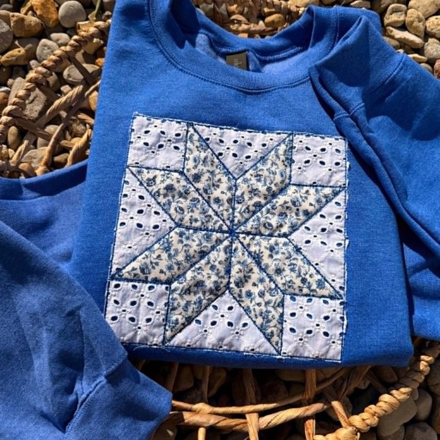 Blue Floral Patchwork SweatshirtS