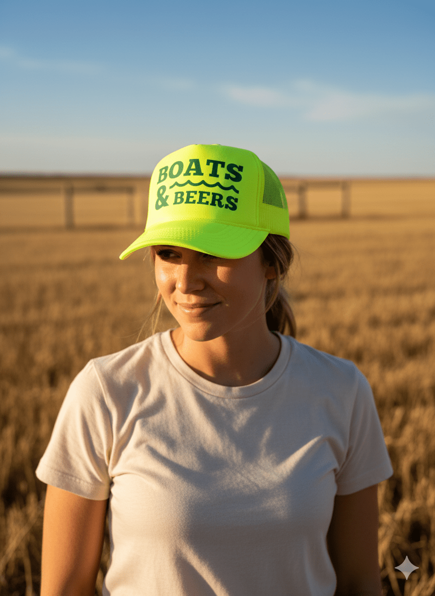 Boats & Beers Trucker HatNeon Yellow