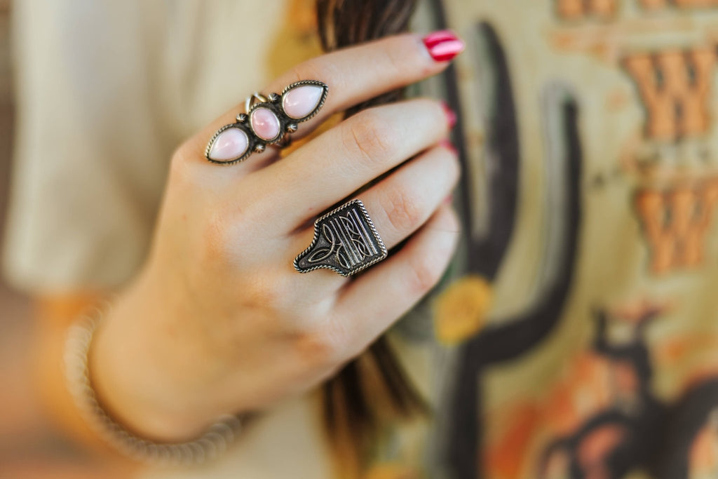 Boot Stitch Cattle Tag Cuff Ring
