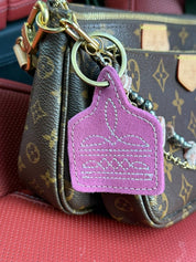 Boot Stitch Cattle Tag Leather Key ChainPink