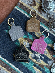 Boot Stitch Cattle Tag Leather Key ChainBlack