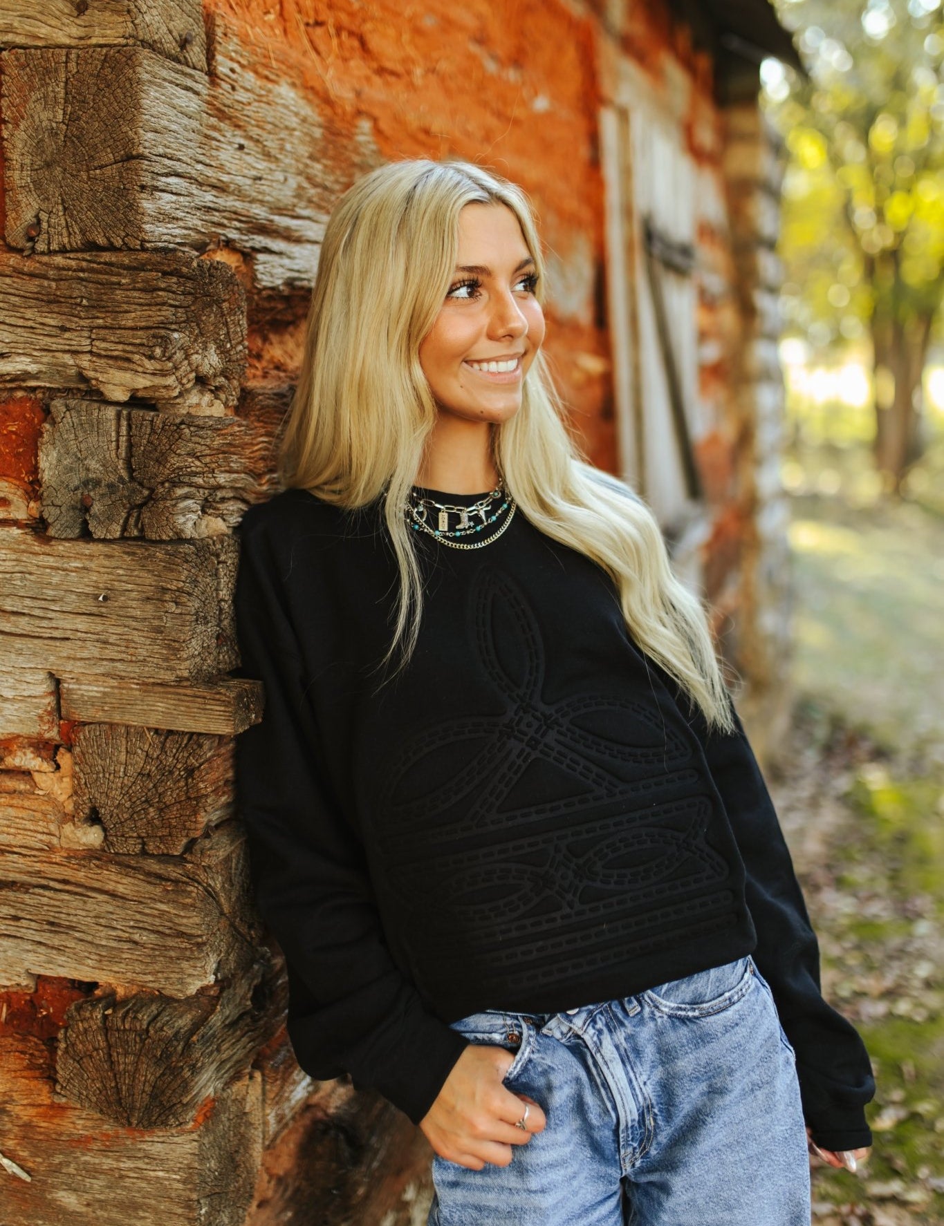 Boot Stitch Embossed Sweater - BlackS