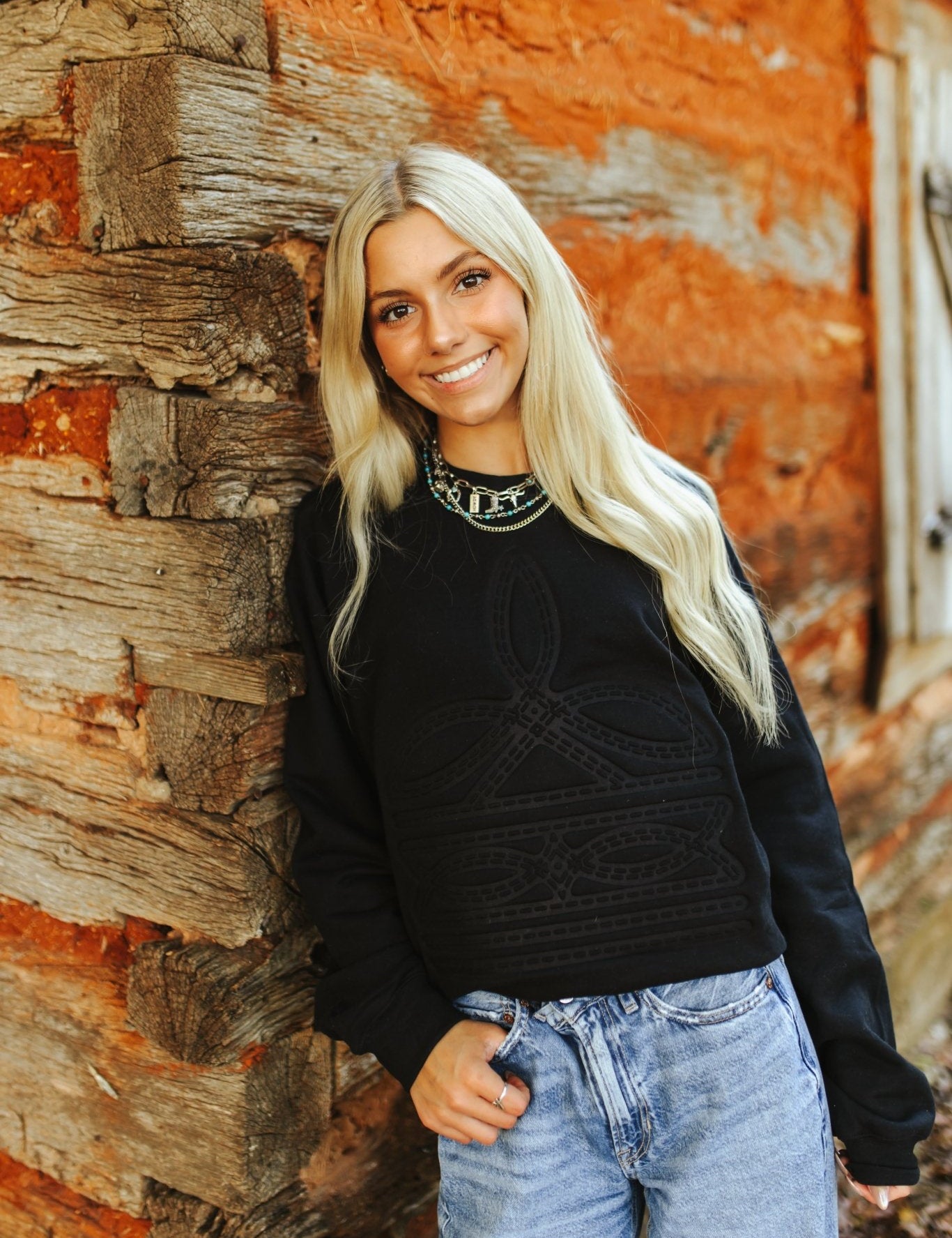 Boot Stitch Embossed Sweater - BlackS