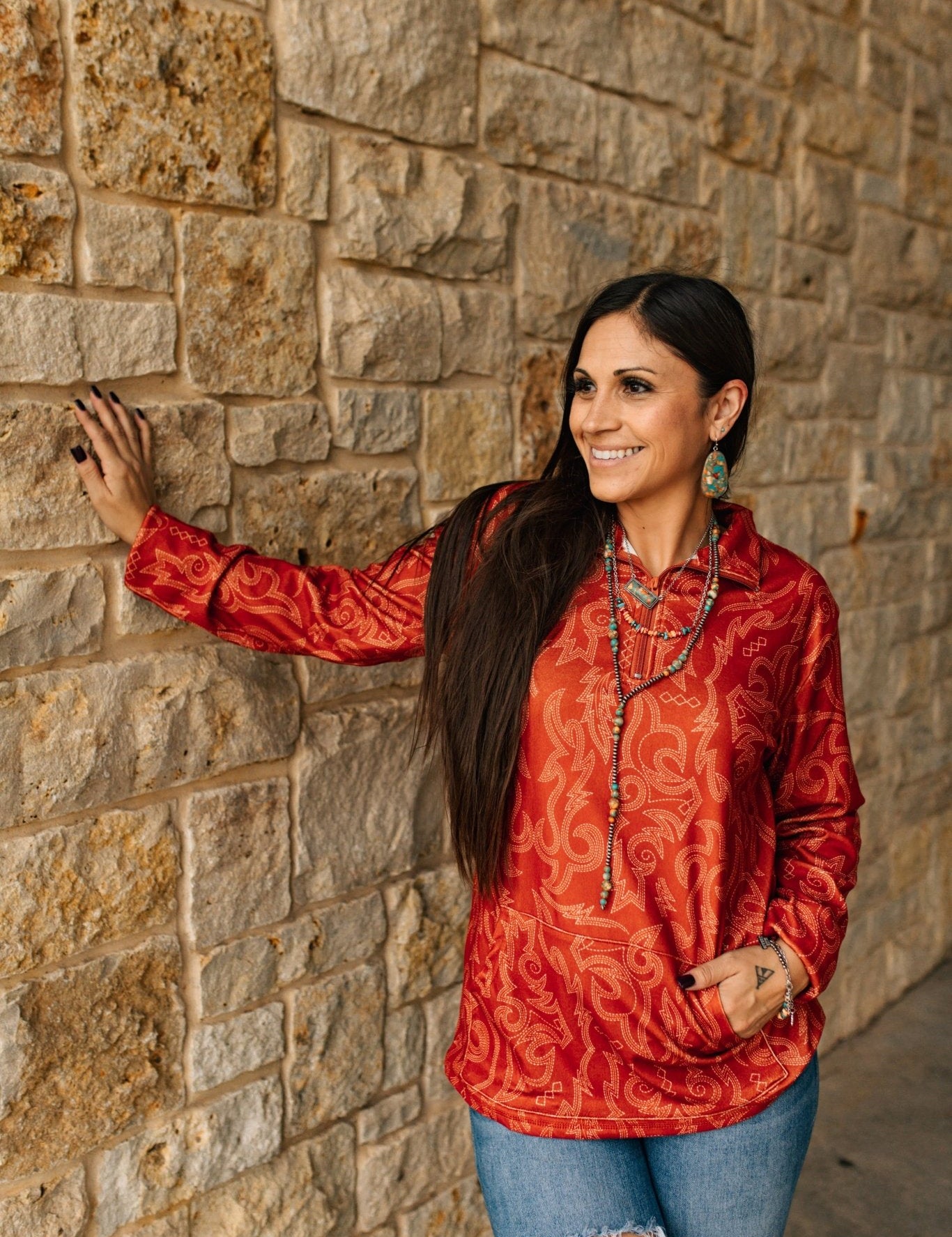 Boot Stitch Half Zip Burnt Orange PulloverS