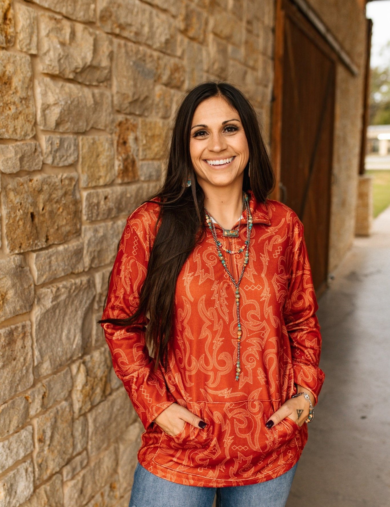 Boot Stitch Half Zip Burnt Orange PulloverS