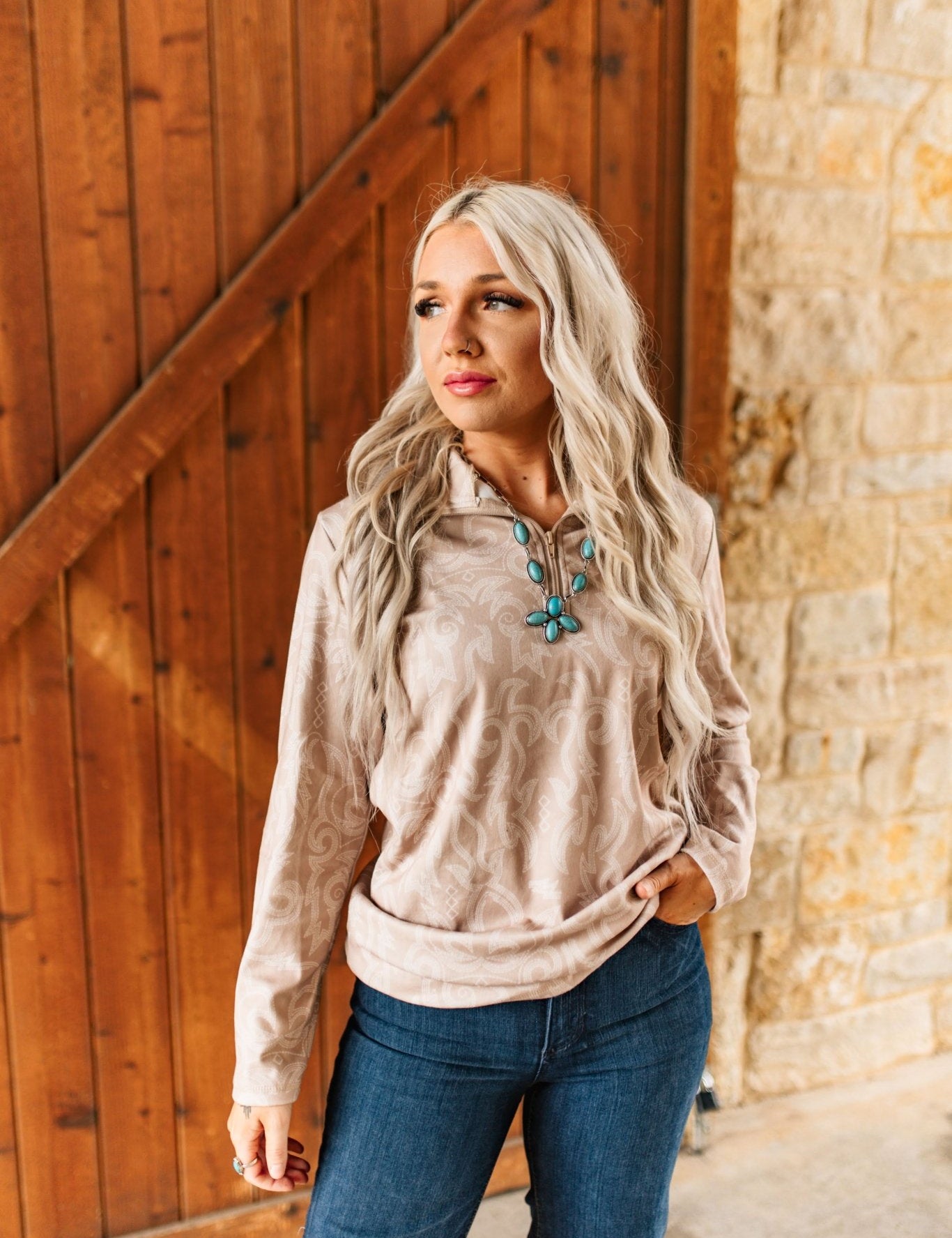 Boot Stitch Half Zip Tan PulloverS