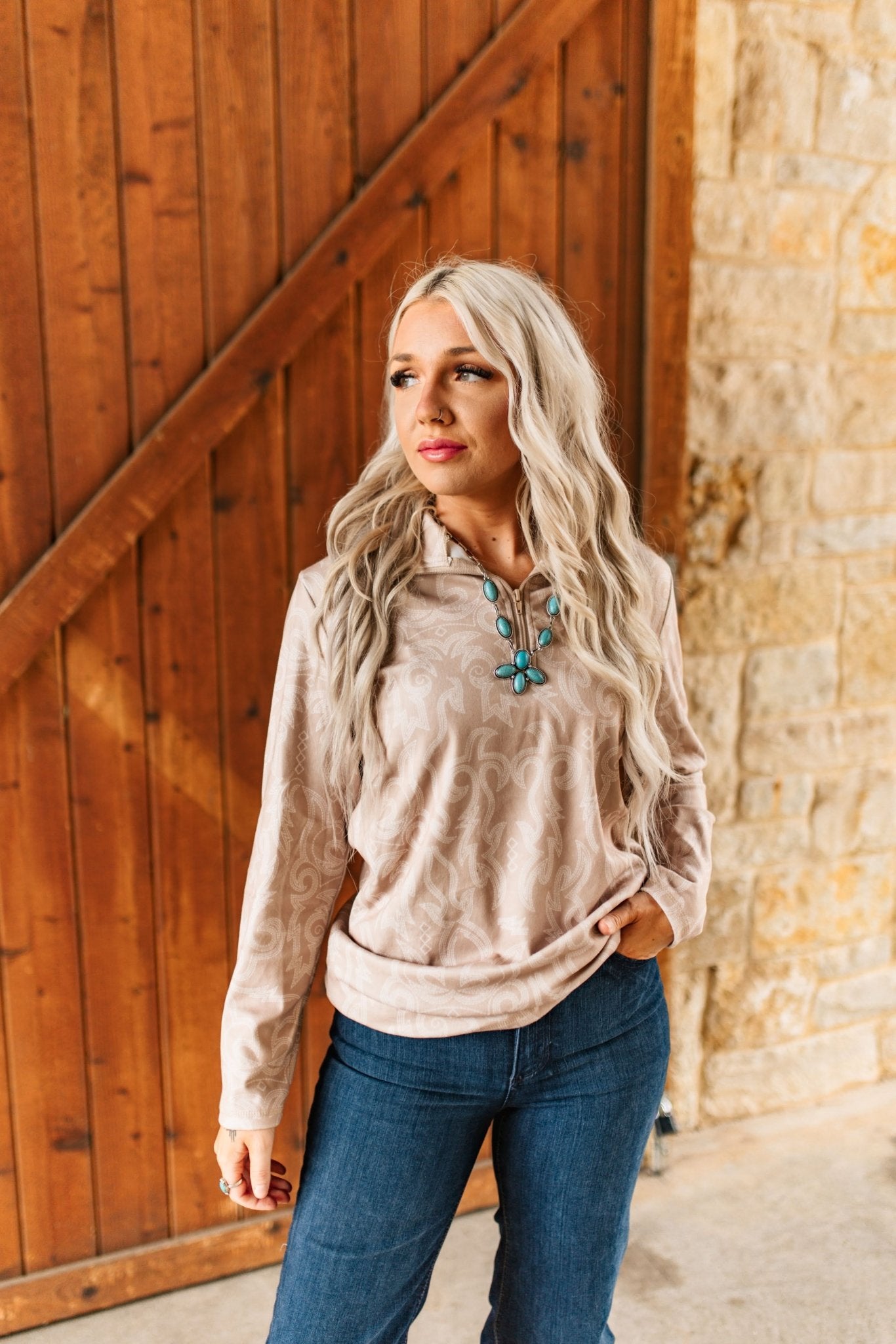 Boot Stitch Half Zip Tan PulloverS