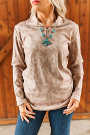 Boot Stitch Half Zip Tan PulloverS